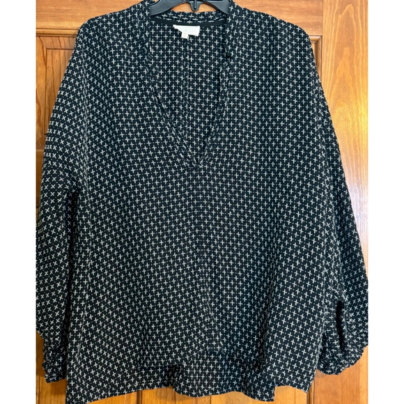 Lou & Grey Black White Cross Stitch Print Boho Peasant Top Blouse Women’s Medium - Picture 1 of 10